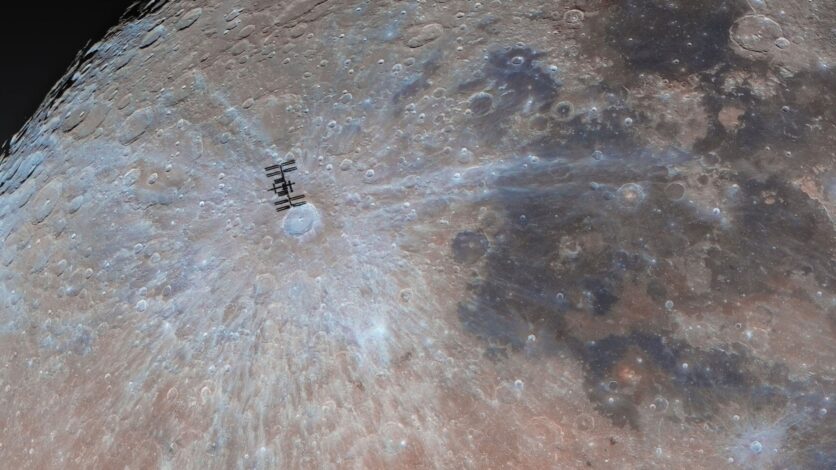 Uluslararası uzay istasyonu Ay'daki bir kratere karşı