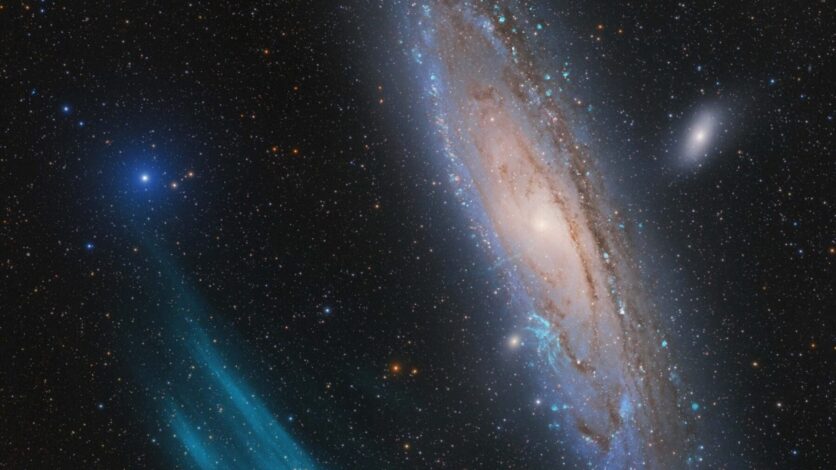 Andromeda Galaksisi plazma yayının yanında gösterildi
